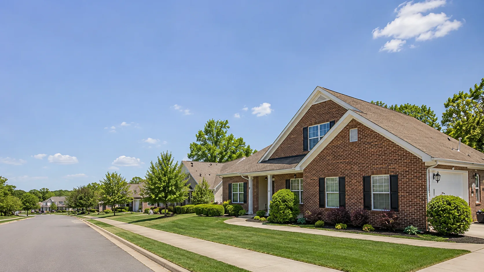 Brick homes in a residential neighborhood near Clover, South Carolina
