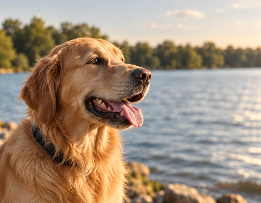 Golden dog enjoying a calm day outdoors